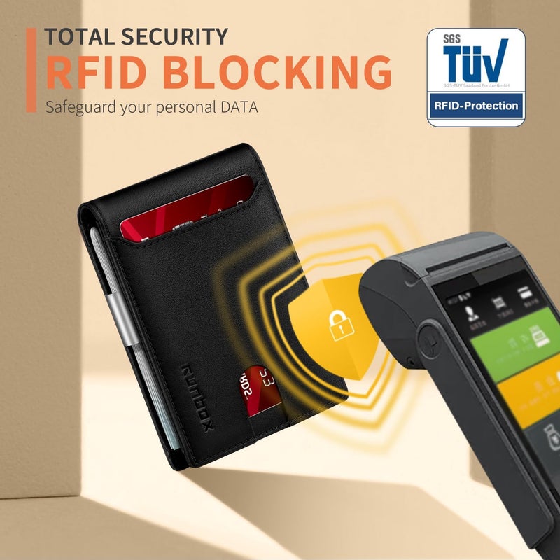 RUNBOX Money Clip Wallets for Men,Slim Leather Mens Bifold Wallet,RFID Blocking Front Pocket Wallet,Thin Credit Card Holder with Gift Box - Image 5